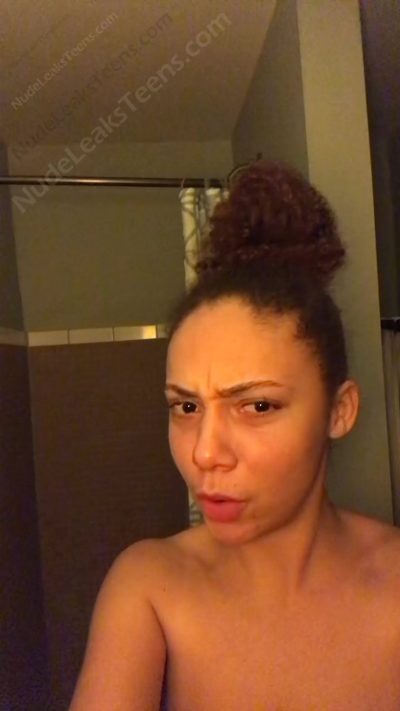 Laura Koveleski – She stands infront of camera while playing with her little titties